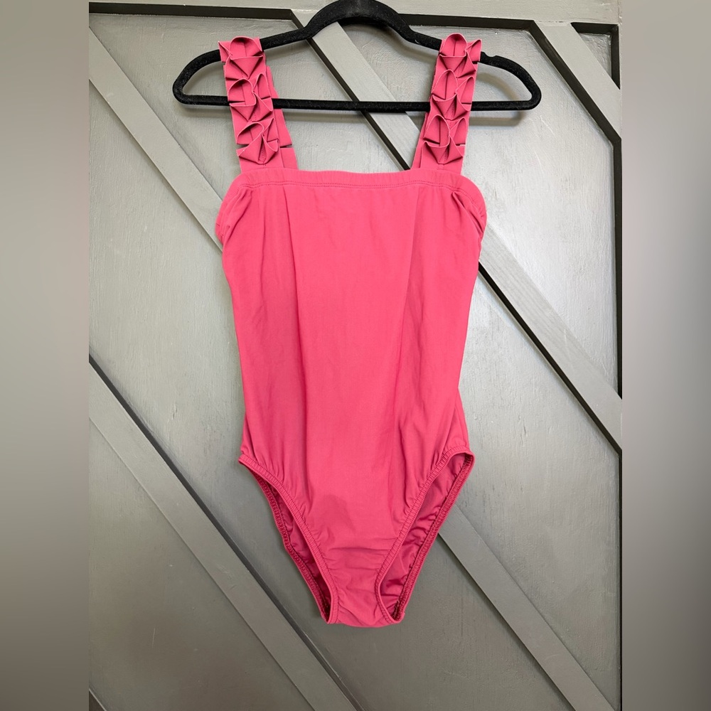 Karla Colletto Ellery Ruffled-Strap One-Piece in Burgundy, Size 8 (US 4, Small)